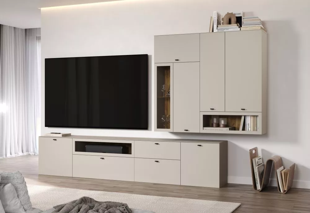 Sekcija Bellugi Set 01 ar LED Korpusa krāsa: kašmīrs, · 305 × 40 × 208 cm