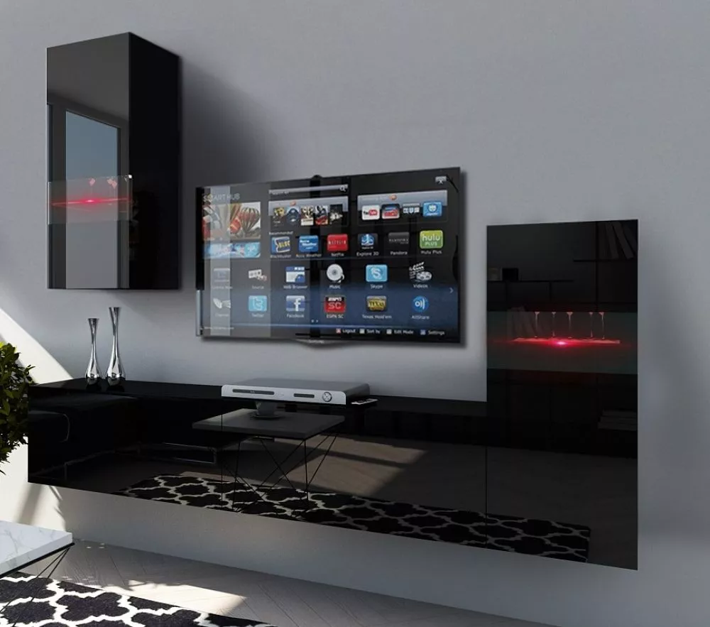 Sekcija Concept 53 gloss ar LED · Melns · 203 × 35 × 200 cm
