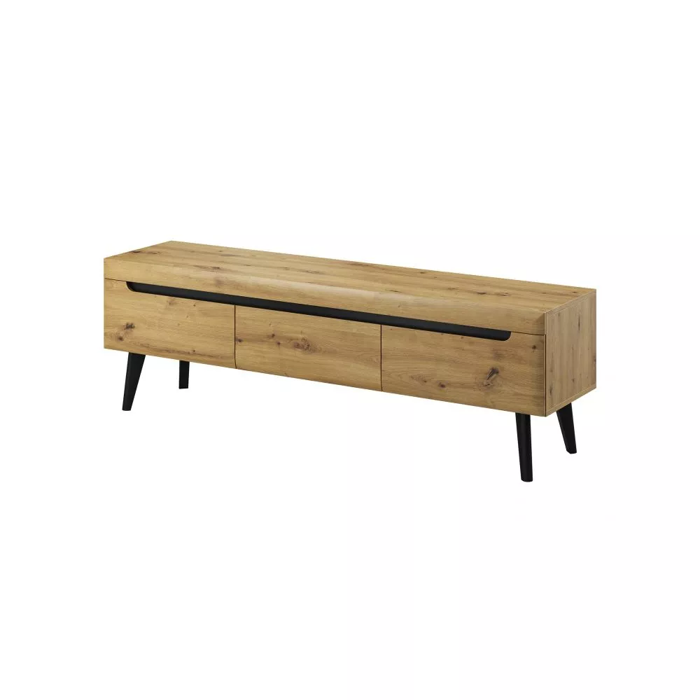 TV tumba Nordi NRTV160 · Ozols artisan + melns · 160 × 40 × 50 cm