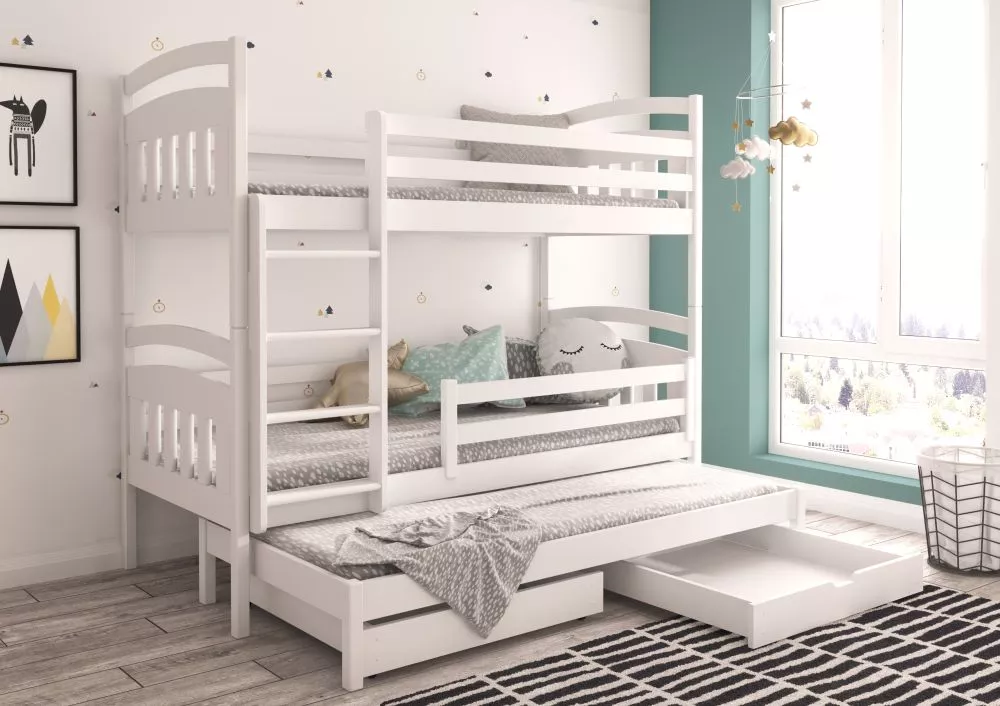 Bērnu gulta Aldo ar stelāžam Guļamvietas platums: 90 cm, Guļamvietas garums: 200 cm, · Balts · 97 × 208 × 164 cm