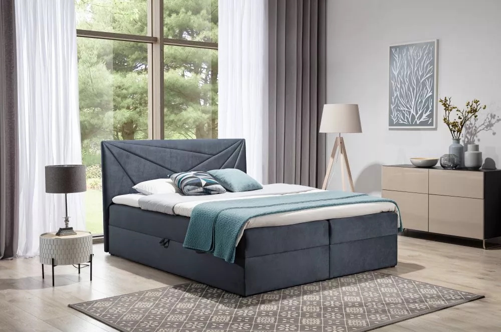 Gulta Top5 Boxspring Premium Standard Guļamvietas platums: 180 cm, Guļamvietas garums: 200 cm, · Zili pelēks · 184 × 208