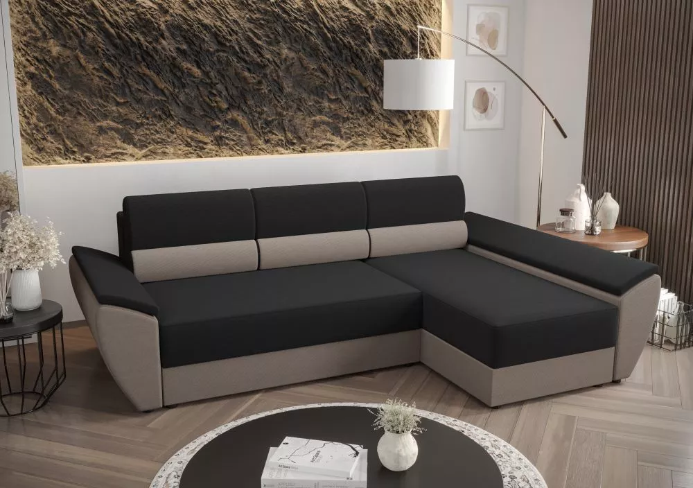 Dīvāns Rebi L3 Standard · Melns + pelēks · 140 × 251 × 88 cm