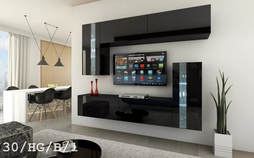 Sekcija Concept 30 gloss ar LED · Melns · 219 × 35 × 165 cm