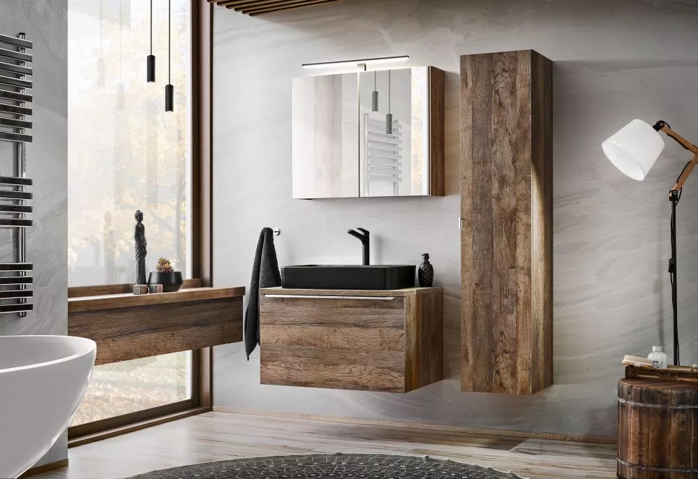 Vannas istabas komplekts Santa Fe Oak 2 ar LED · Tumšais ozols · 160 × 46.5 cm