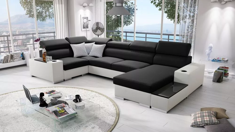 Dīvāns Perseo 4 Mini Standard · Melns + balts · 205 × 335 × 95 cm