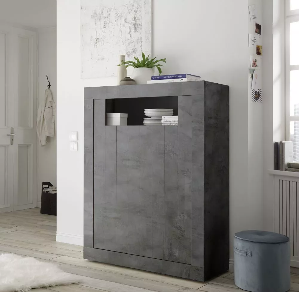 Grāmatu skapis Urbino KW2D ar LED Korpusa krāsa: tumšais betons, Elementu krāsa: tumšais betons, · 110 × 42 × 144 cm