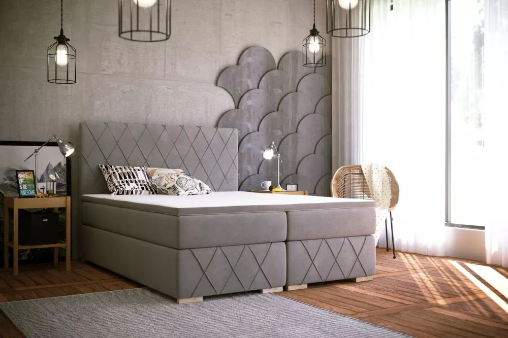 Gulta Royal Boxspring Standard Guļamvietas platums: 160 cm, Guļamvietas garums: 200 cm, · Pelēks · 195 × 210 × 120 cm