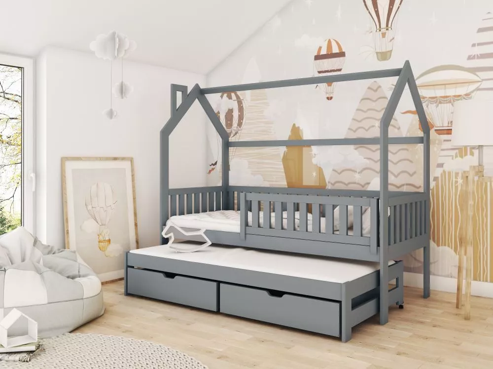 Bērnu gulta Monkey ar stelāžām Guļamvietas platums: 80 cm, Guļamvietas garums: 160 cm, · Pelēks · 86 × 164 × 158 cm