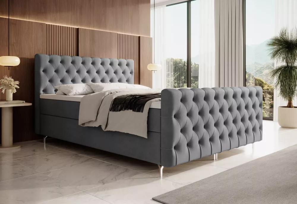 Gulta Chester Plus Comfort Boxspring Standard Guļamvietas platums: 140 cm, Guļamvietas garums: 200 cm, · Tumši pelēks · 