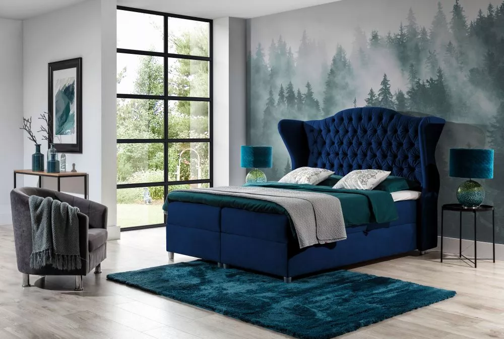 Gulta Livia Boxspring Premium Standard Guļamvietas platums: 180 cm, Guļamvietas garums: 200 cm, · Tumši zils · 218 × 210