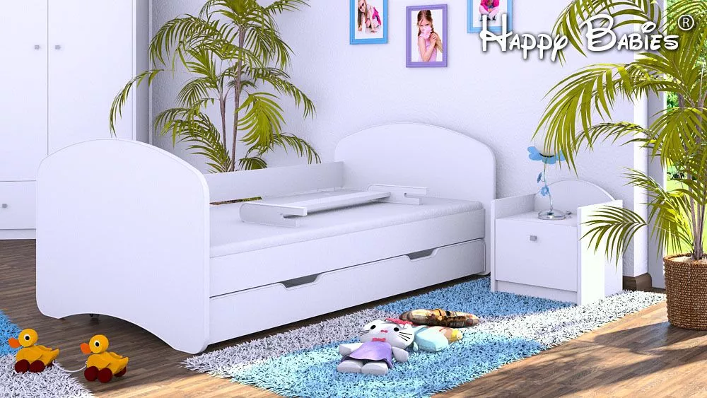 Bērnu gulta Happy L02 Color 140x70 ar stelāžu Guļamvietas platums: 70 cm, Guļamvietas garums: 140 cm, · Balts · 82 × 144