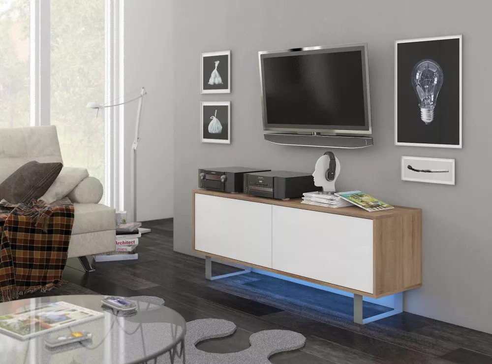 TV tumba King kin 01 · Sonoma + balts spīdums · 140 × 36 × 53 cm