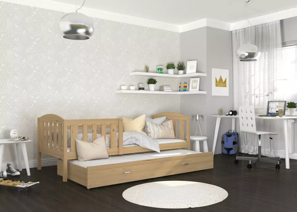 Bērnu gulta Kubus P2 90x200 ar stelāžām Guļamvietas platums: 90 cm, Guļamvietas garums: 200 cm, · Priede · 96 × 208 × 74
