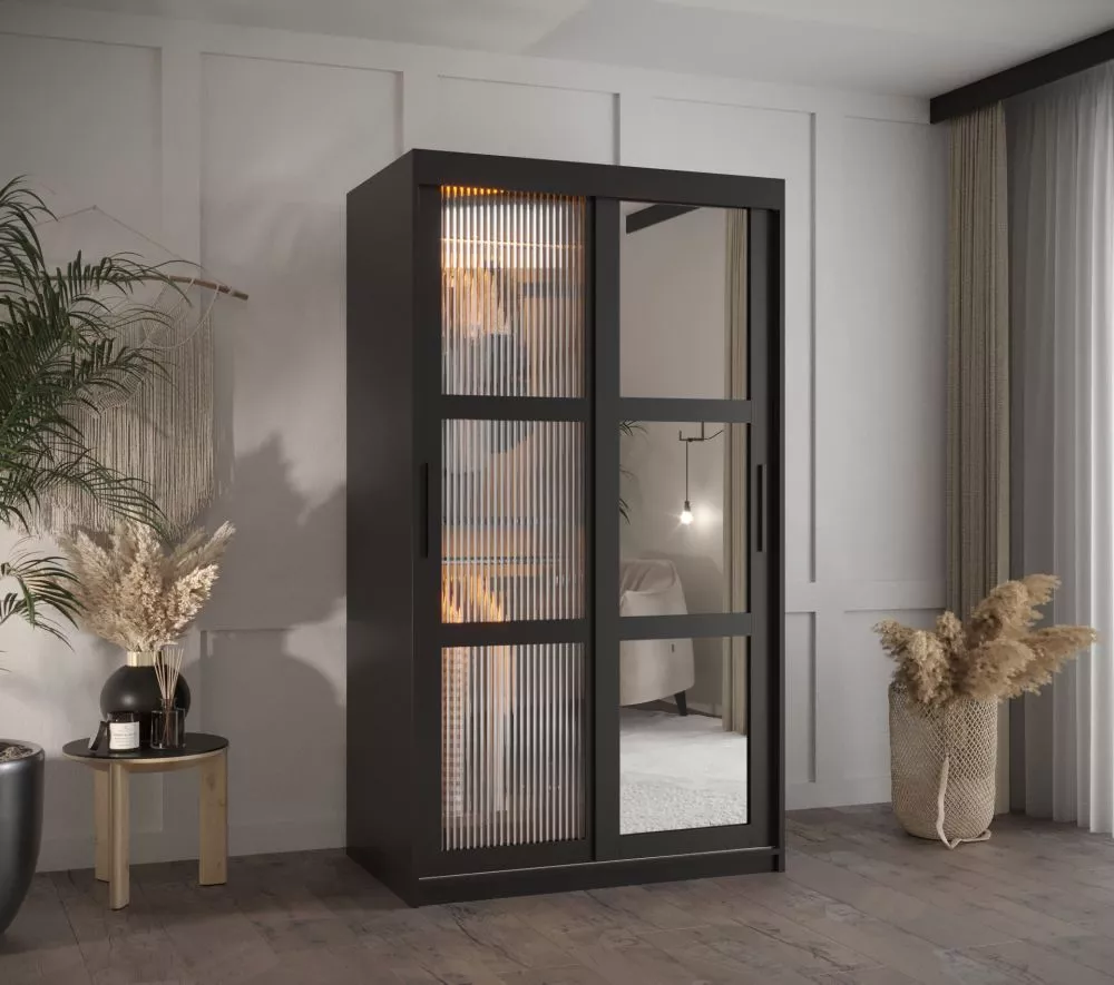 Skapis Flutes 2 ar LED · Melns · 100 × 62 × 200 cm