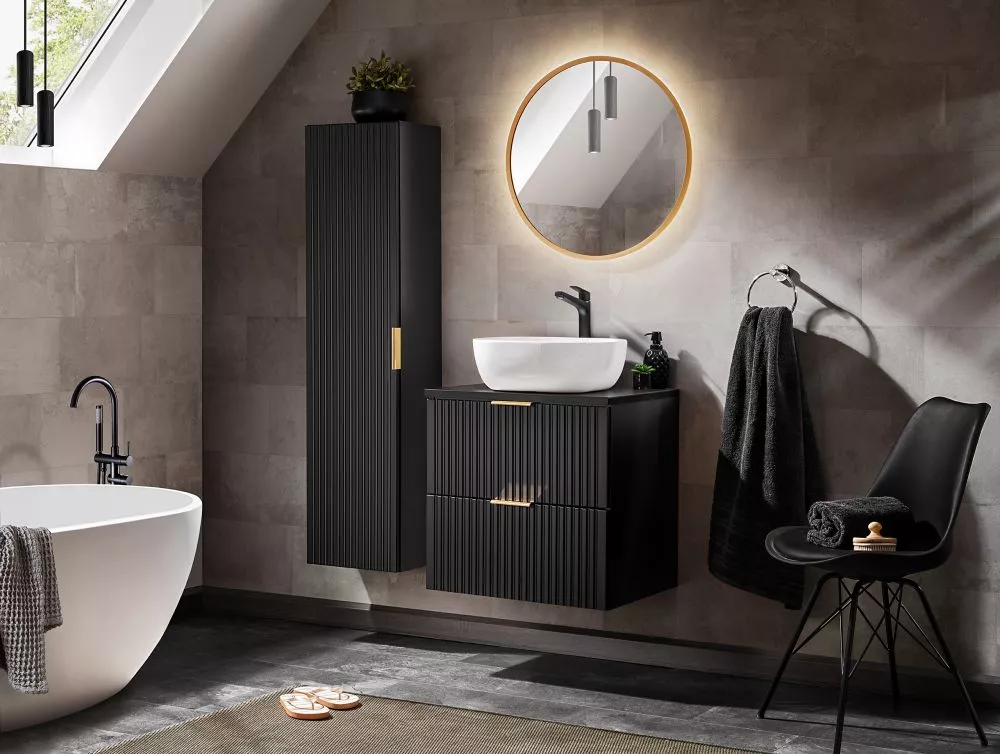 Vannas istabas komplekts Adel Black 2 ar LED · Melns · 160 × 46.5 cm