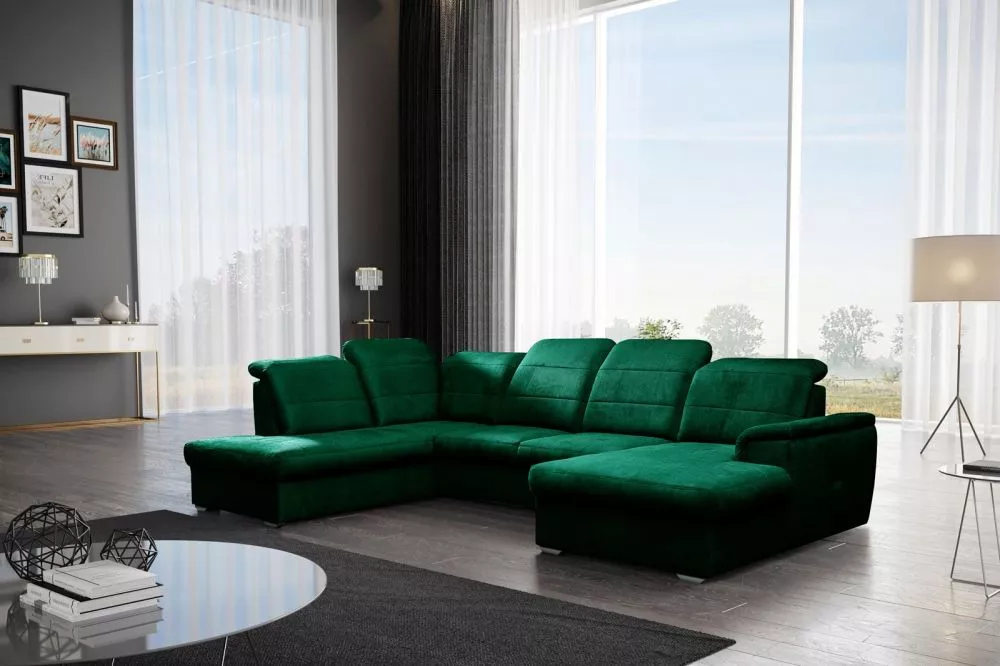 Dīvāns Bergamo U Corner standard · Tumši zaļš · 199 × 320 × 87 cm