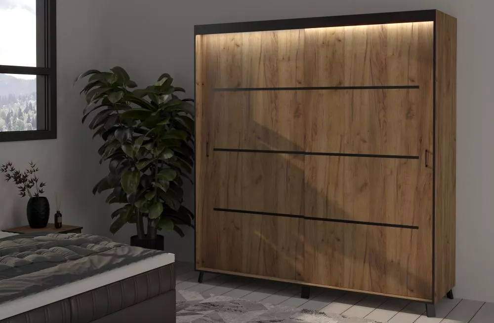 Skapis Berke ar LED · Ozols craft zelts · 200 × 61 × 215 cm