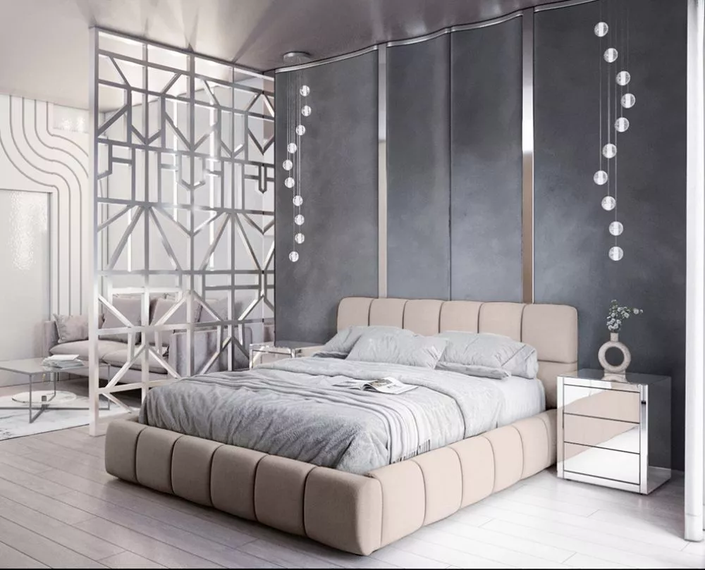 Gulta Boston Standard ar stelāžu Guļamvietas platums: 180 cm, Guļamvietas garums: 200 cm, stelāžas tips: koka, · Krēma ·