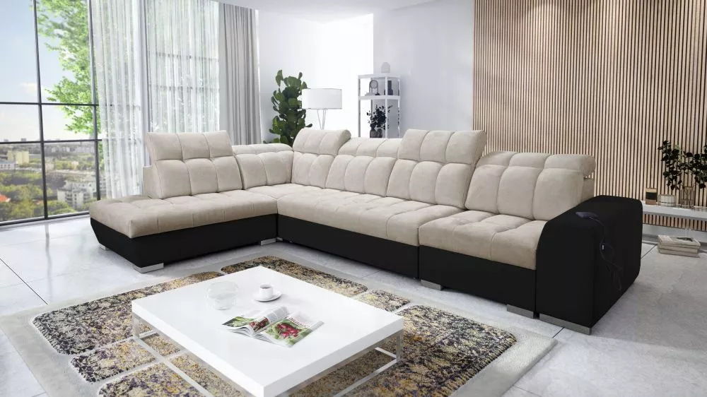 Dīvāns Pagano 11 Premium Standard · Tumši bēšs + melns · 225 × 360 × 83 cm