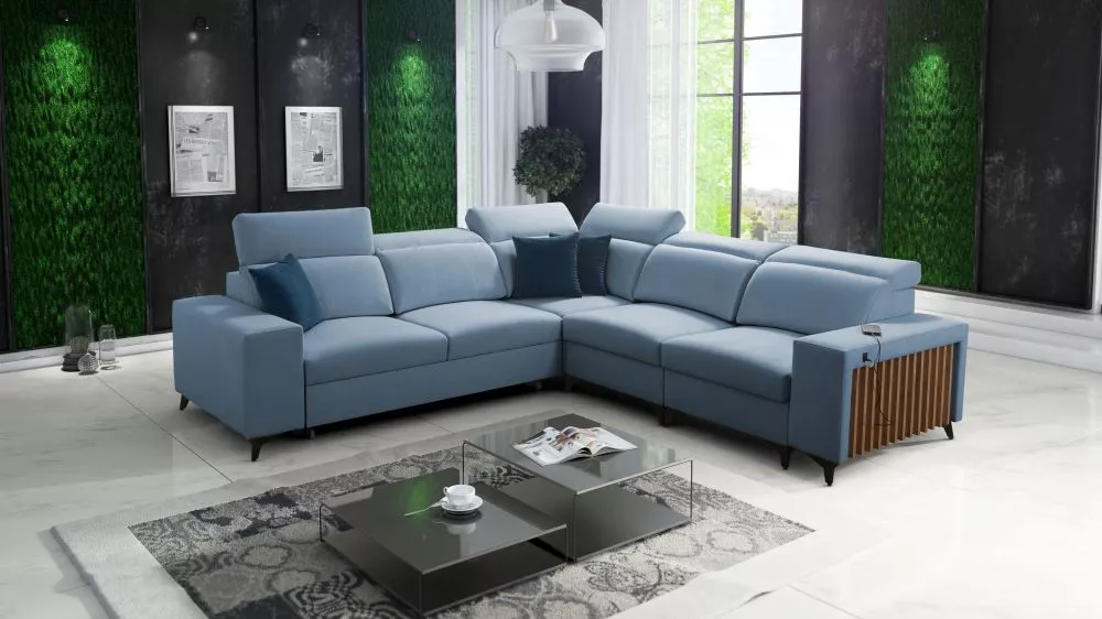 Dīvāns Bartone 3 Standard · Gaiši zils · 283 × 283 × 83 cm