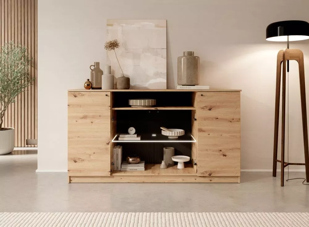 Kumode Evi 04 ar LED · Ozols artisan · 160 × 40 × 87 cm