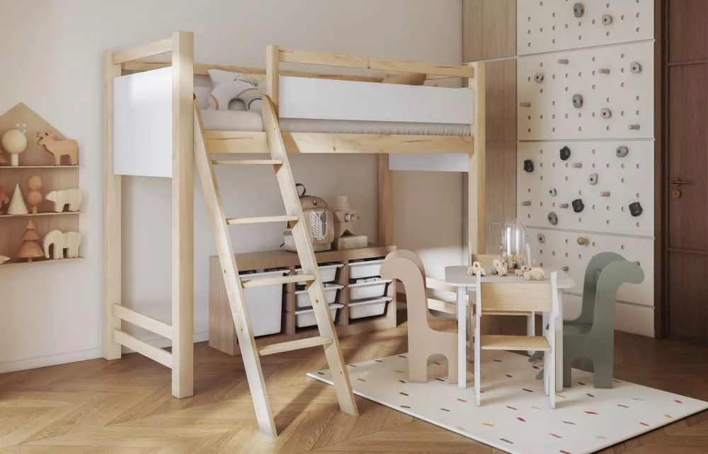 Bērnu gulta Vesper ar stelāžu Kāpņu puse: Pa labi, Guļamvietas platums: 80 cm, Guļamvietas garums: 180 cm, · 93 × 194 × 