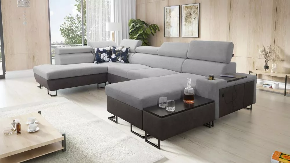 Dīvāns Melody 6 Premium Standard · Pelēks + grafīts · 220 × 363 × 84 cm
