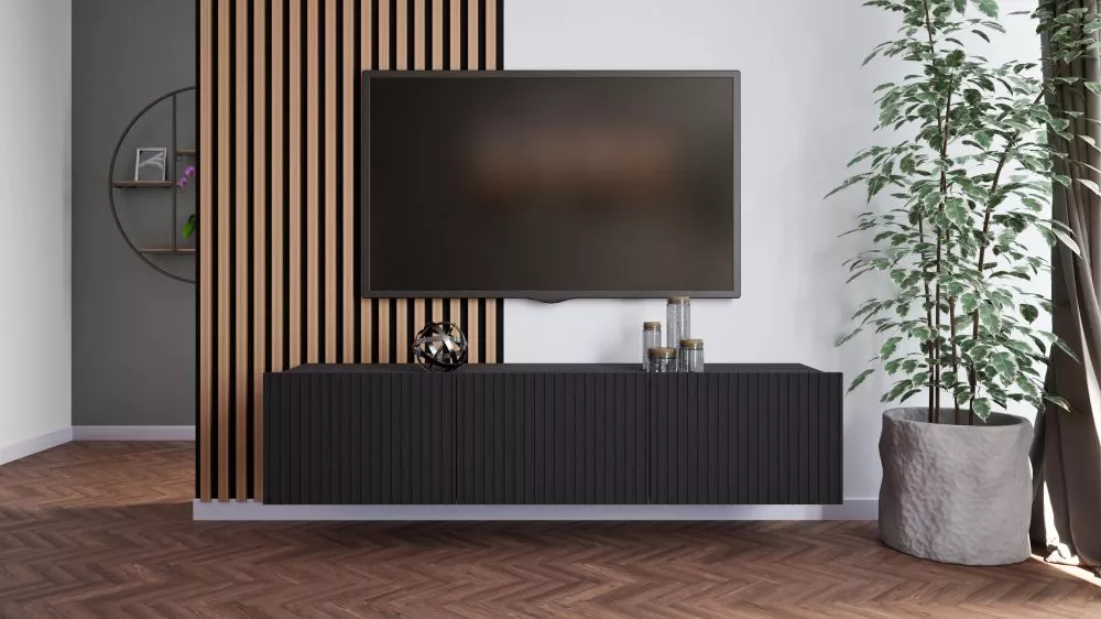 TV tumba Kolder RTV · Melns · 150 × 42.6 × 37.5 cm