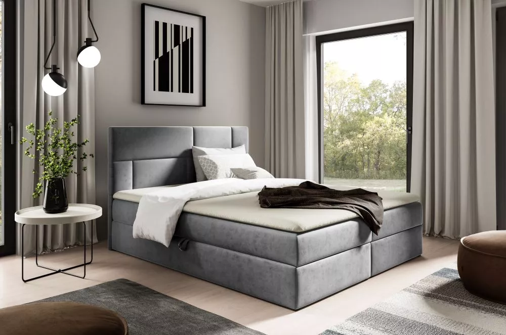 Gulta Orlando Boxspring Standard Guļamvietas platums: 160 cm, Guļamvietas garums: 200 cm, · Pelēks · 164 × 208 × 103 cm