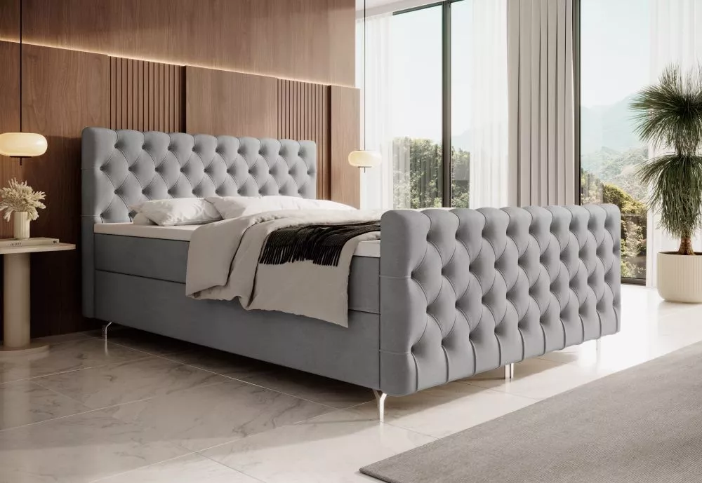 Gulta Chester Plus Comfort Boxspring Standard Guļamvietas platums: 140 cm, Guļamvietas garums: 200 cm, · Gaiši pelēks · 