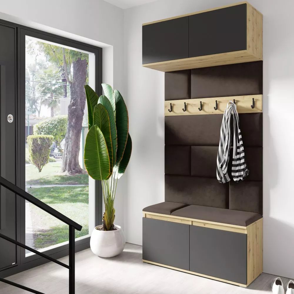 Apavu plaukts Emi 23 Trinity Korpusa krāsa: ozols artisan + melns, · 100 × 225 × 40 cm