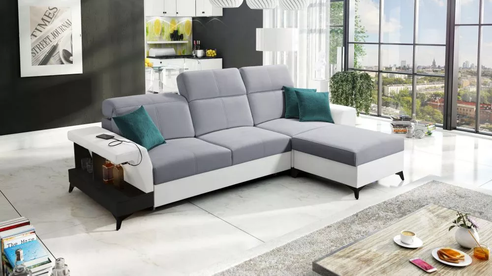 Dīvāns Belutti 1 Satin Black Standard ar LED · Pelēks + balts · 180 × 292 × 84 cm