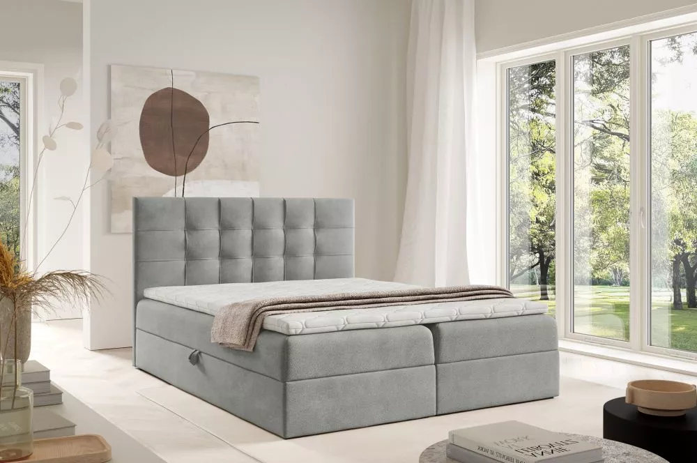 Gulta Top 1 Boxspring Standard Guļamvietas platums: 120 cm, Guļamvietas garums: 200 cm, · Pelēks · 124 × 208 × 103 cm