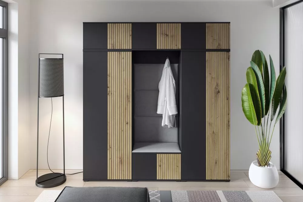 Apavu plaukts Ross 4 Trinity Korpusa krāsa: melns + ozols artisan, · 210 × 225 × 40 cm