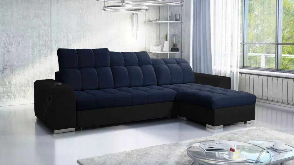 Dīvāns Pagano 1 Premium Standard · Tumši zils + melns · 179 × 291 × 83 cm