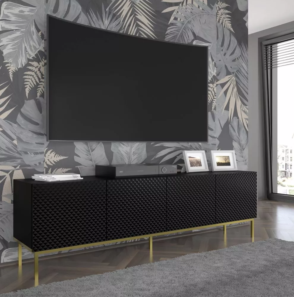TV tumba Ravenna C Gold Frame RTV 4D · Melns · 199.6 × 41.8 × 57.8 cm