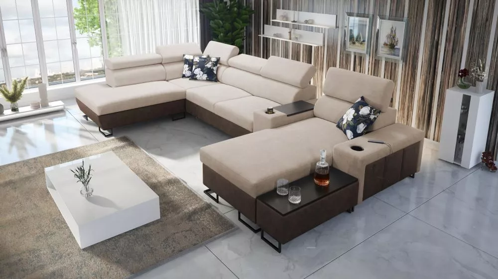 Dīvāns Melody 5 Premium Standard · Gaiši brūns + tumši brūns · 220 × 375 × 84 cm