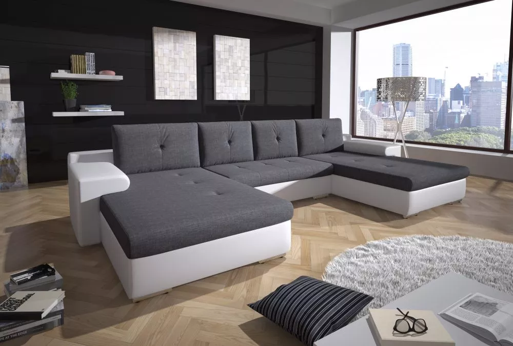 Dīvāns Milano U Standard · Tumši pelēks + balts · 184 × 369 × 88 cm