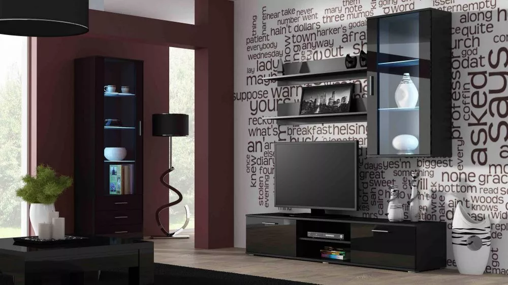 Sekcija Soho 6 ar LED · Melns · 240 × 43 × 192 cm