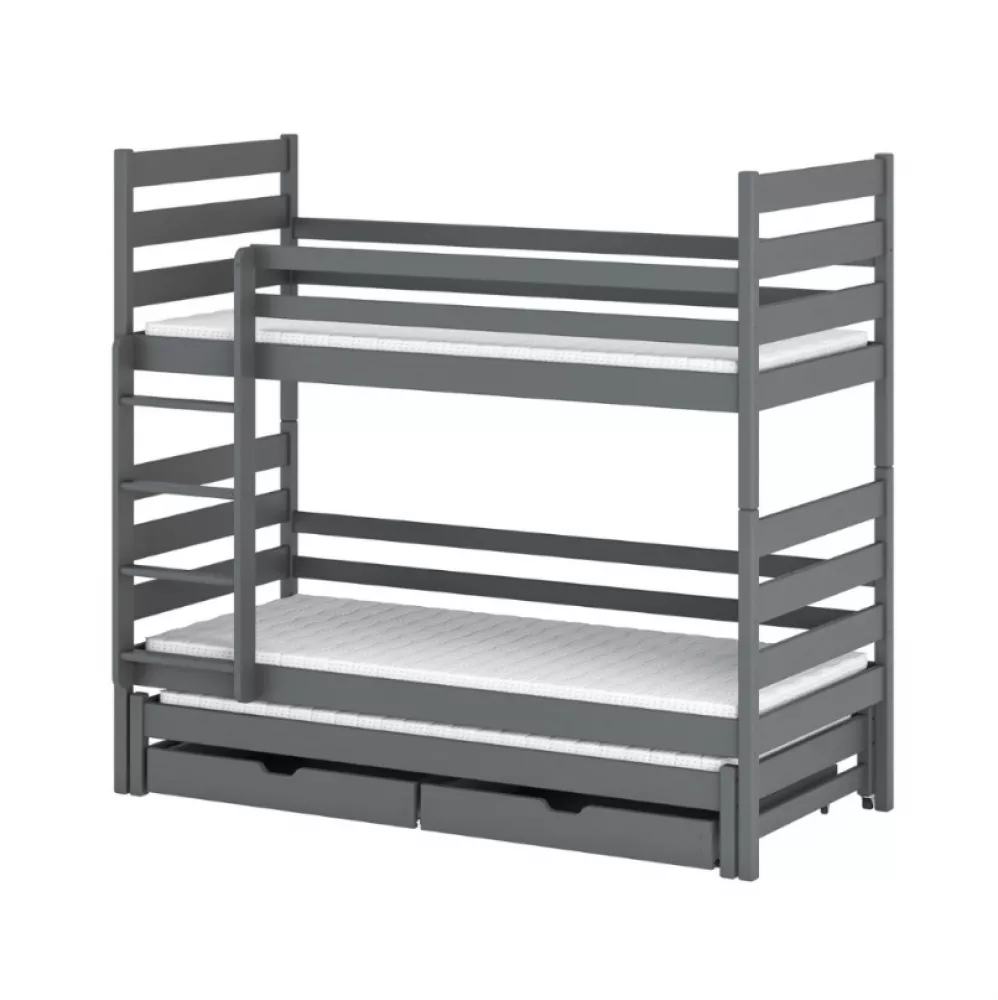 Bērnu gulta Tomi ar stelāžām Guļamvietas platums: 80 cm, Guļamvietas garums: 180 cm, · Grafīts · 87 × 188 × 171 cm