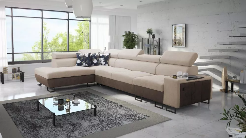 Dīvāns Melody 11 Maxi Premium Standard · Gaiši brūns + tumši brūns · 220 × 360 × 84 cm
