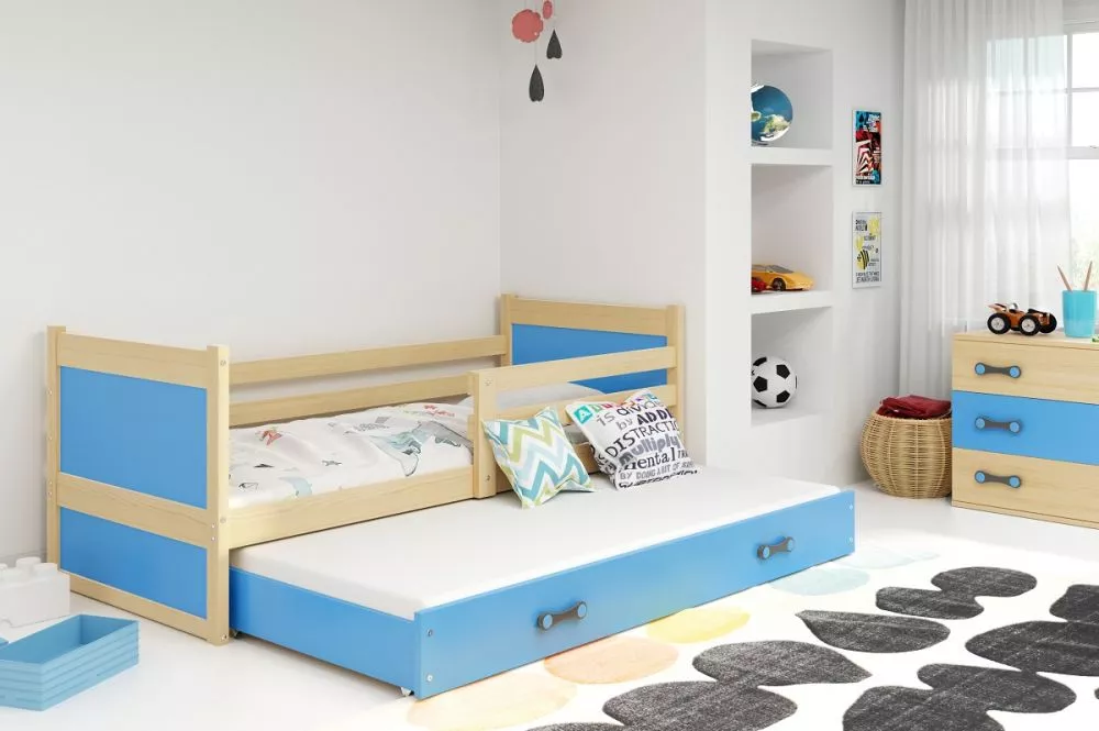 Bērnu gulta Rico Trundle Pine ar stelāžu Guļamvietas platums: 80 cm, Guļamvietas garums: 190 cm, · 87 × 195 × 73 cm