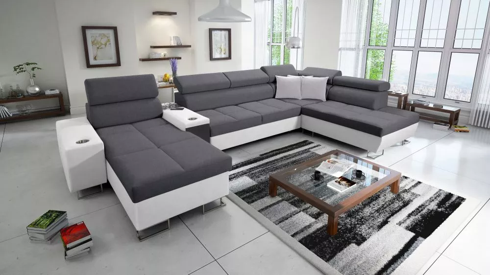 Dīvāns Morena 5 Premium Standard · Tumši pelēks + balts · 221 × 371 × 84 cm