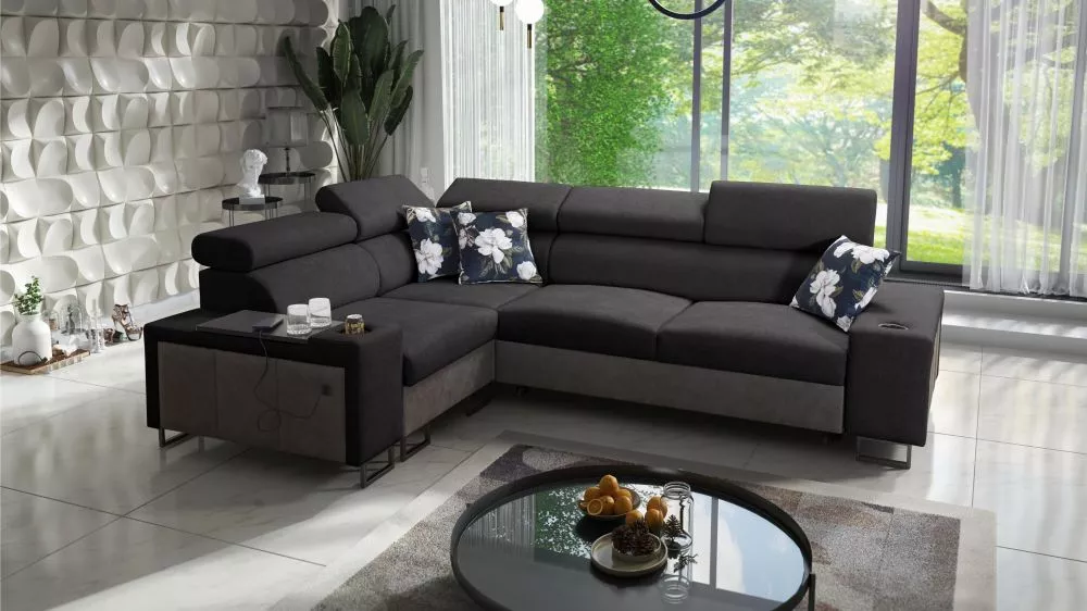 Dīvāns Melody 2 Premium Standard · Melns + grafīts · 205 × 282 × 84 cm