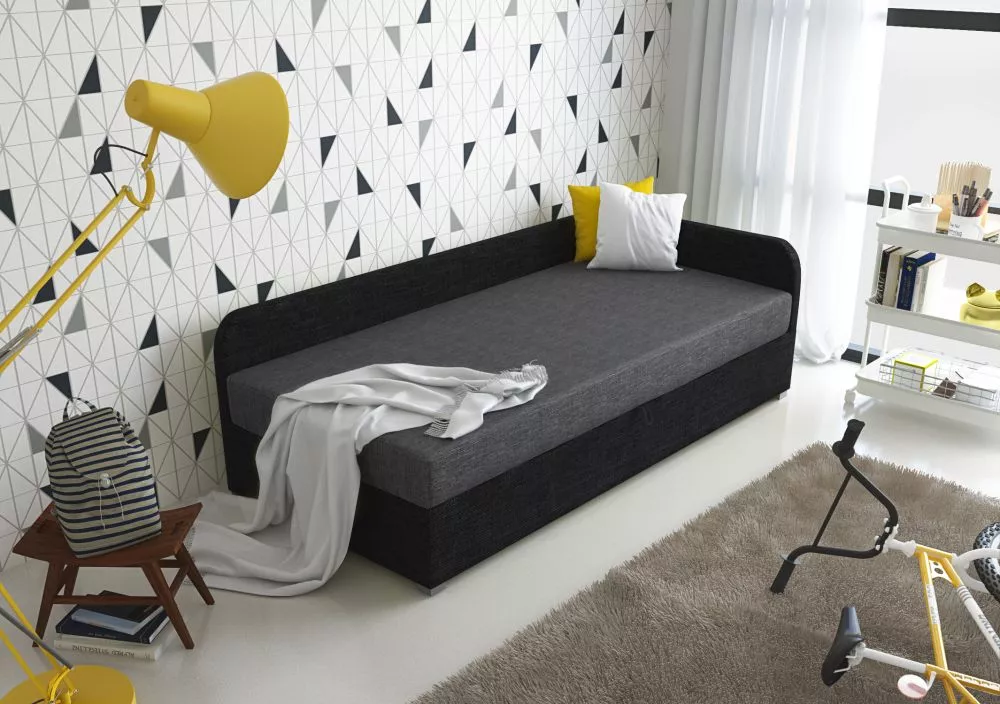 Bērnu gulta Uno Boxspring Standard Puse: labā, Guļamvietas platums: 80 cm, Guļamvietas garums: 200 cm, · Pelēks + melns 