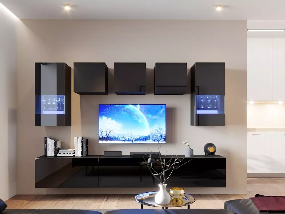 Sekcija Box 44 ar LED · Melns · 258 × 38 cm