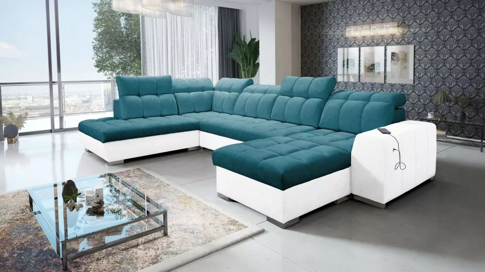 Dīvāns Pagano 6 Premium Standard · Tirkīzs + balts · 225 × 364 × 83 cm