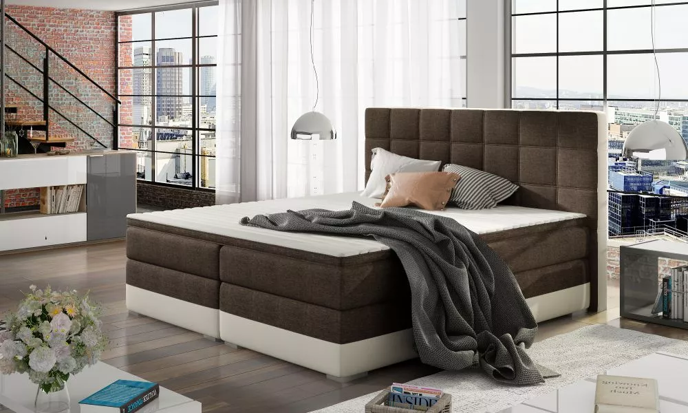 Gulta Damaso Boxspring standard Guļamvietas platums: 140 cm, Guļamvietas garums: 200 cm, · Brūns + balts · 155 × 205 × 1