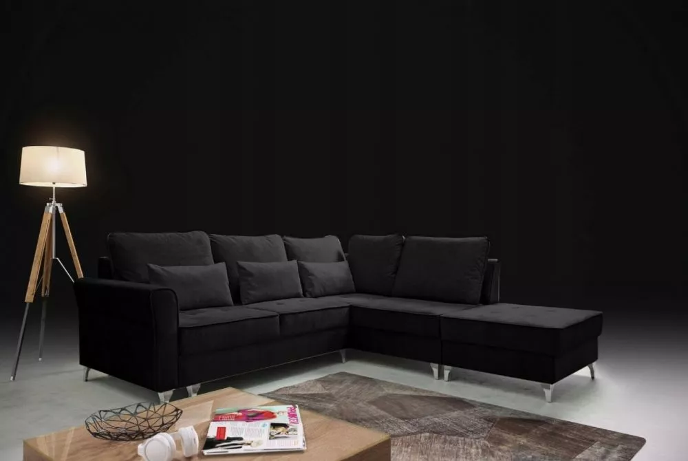 Dīvāns Broadway Standard ar pufu · Melns · 171 × 259 × 95 cm