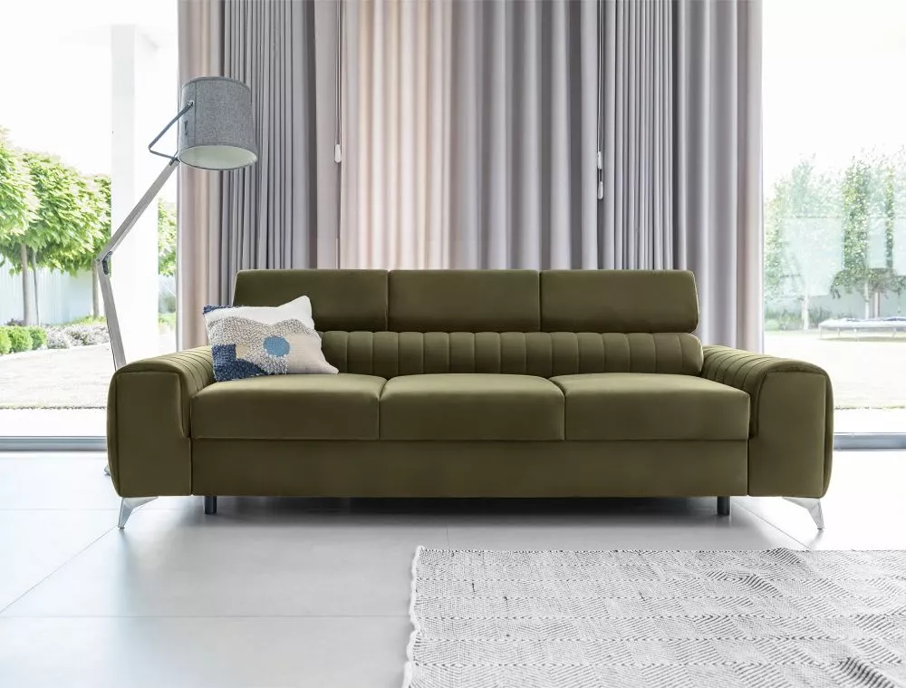 Dīvāns Laurence 3S Standard · Olīvu · 97 × 260 × 75 cm